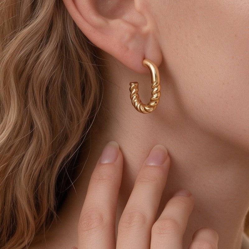 Twisted Rope C-Shaped Hoop Earrings