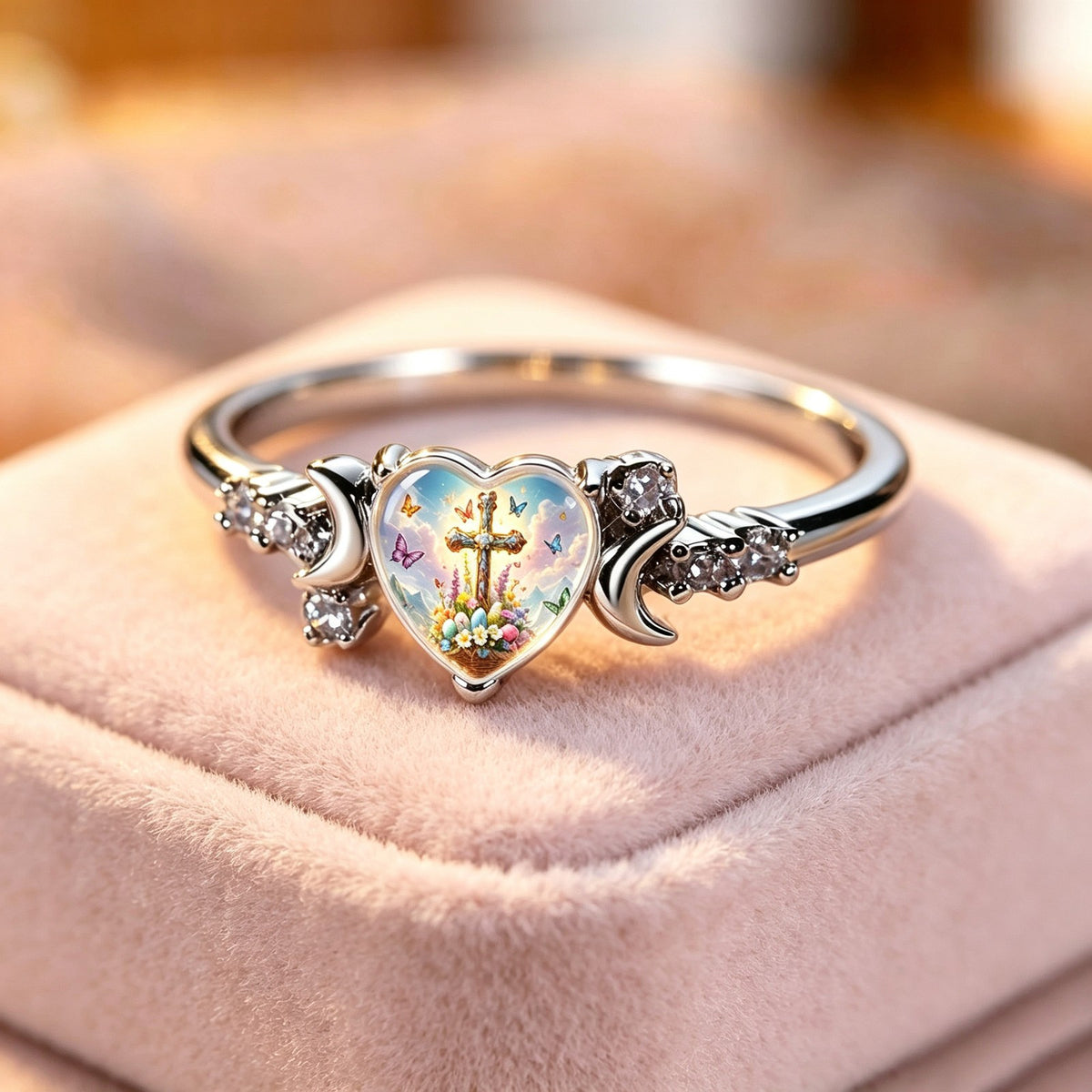 Easter Cross Heart Ring