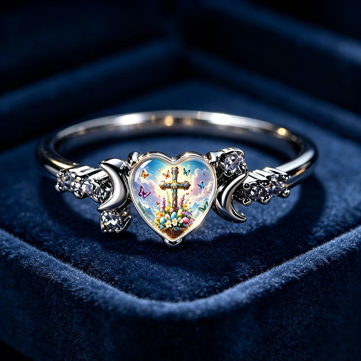 Easter Cross Heart Ring