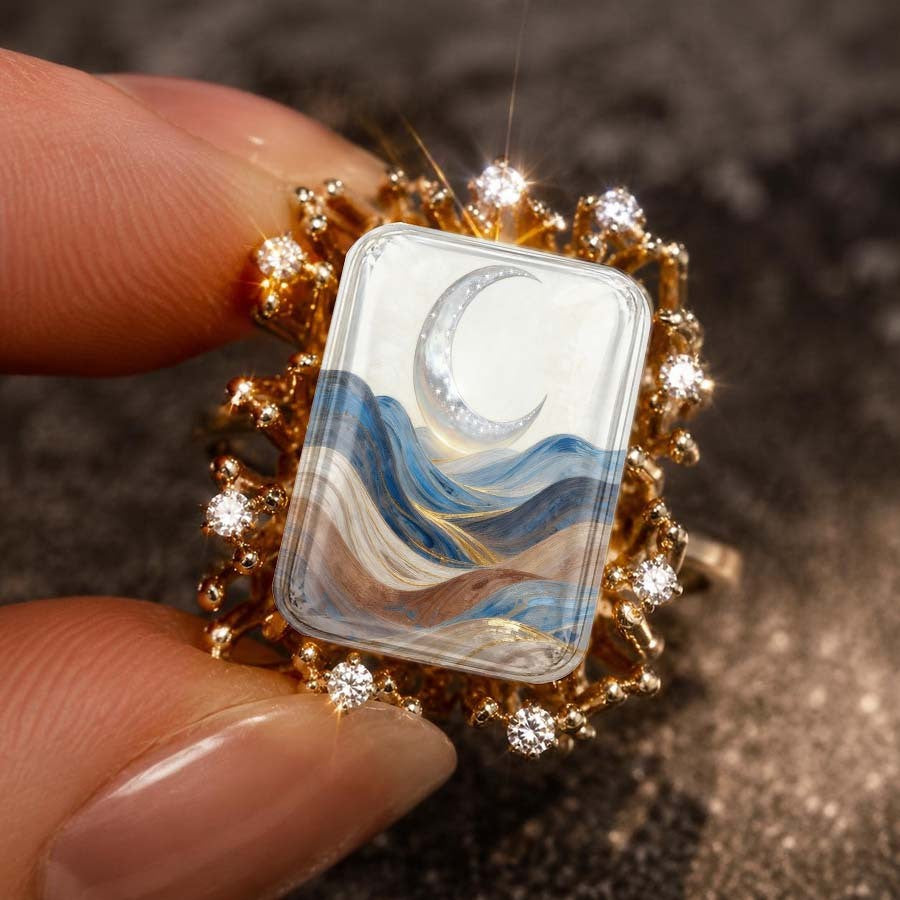 Crescent Moon Square Ring