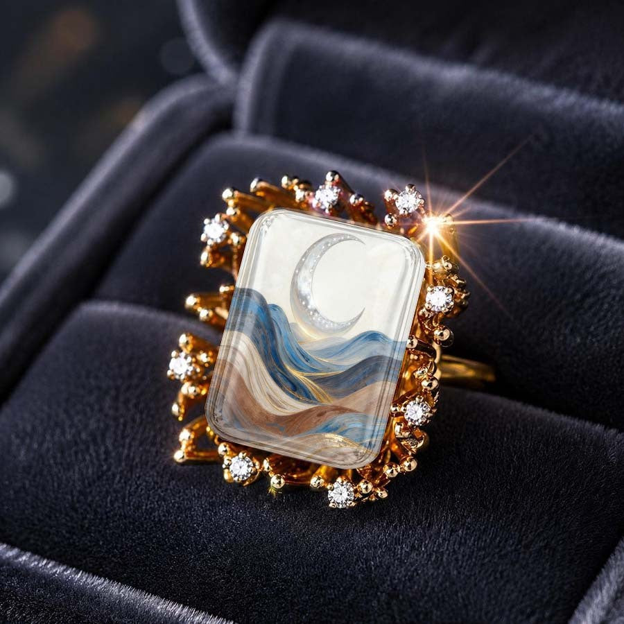 Crescent Moon Square Ring