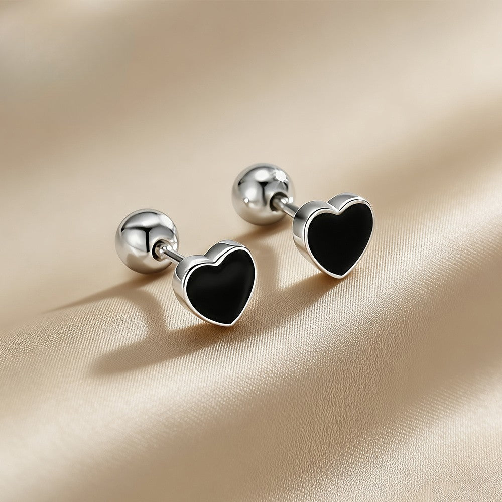 Black Heart & Wing Stud Earring Set