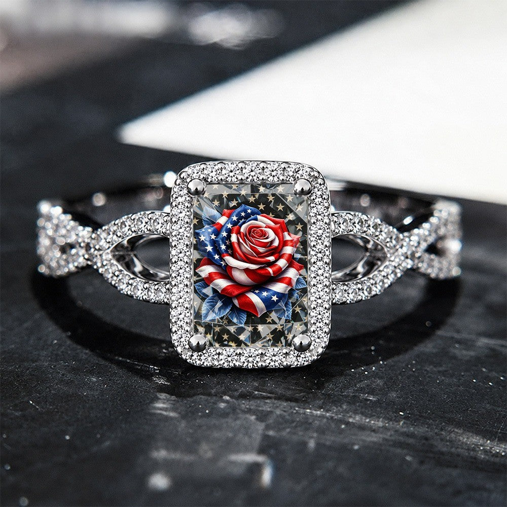 American Flag Rose Square Ring