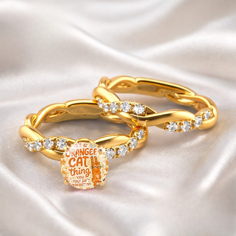 Orange Cat Glass Dome Ring