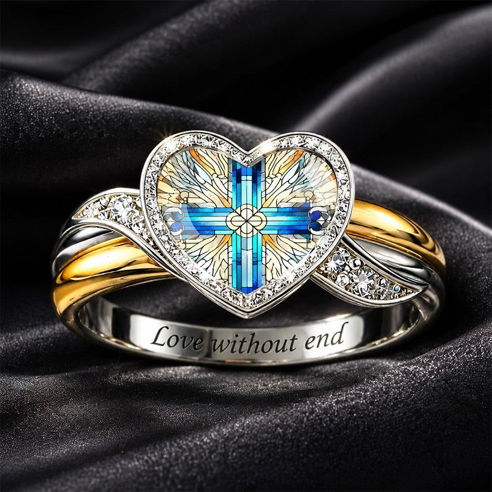 Stained Glass Heart Cross Ring