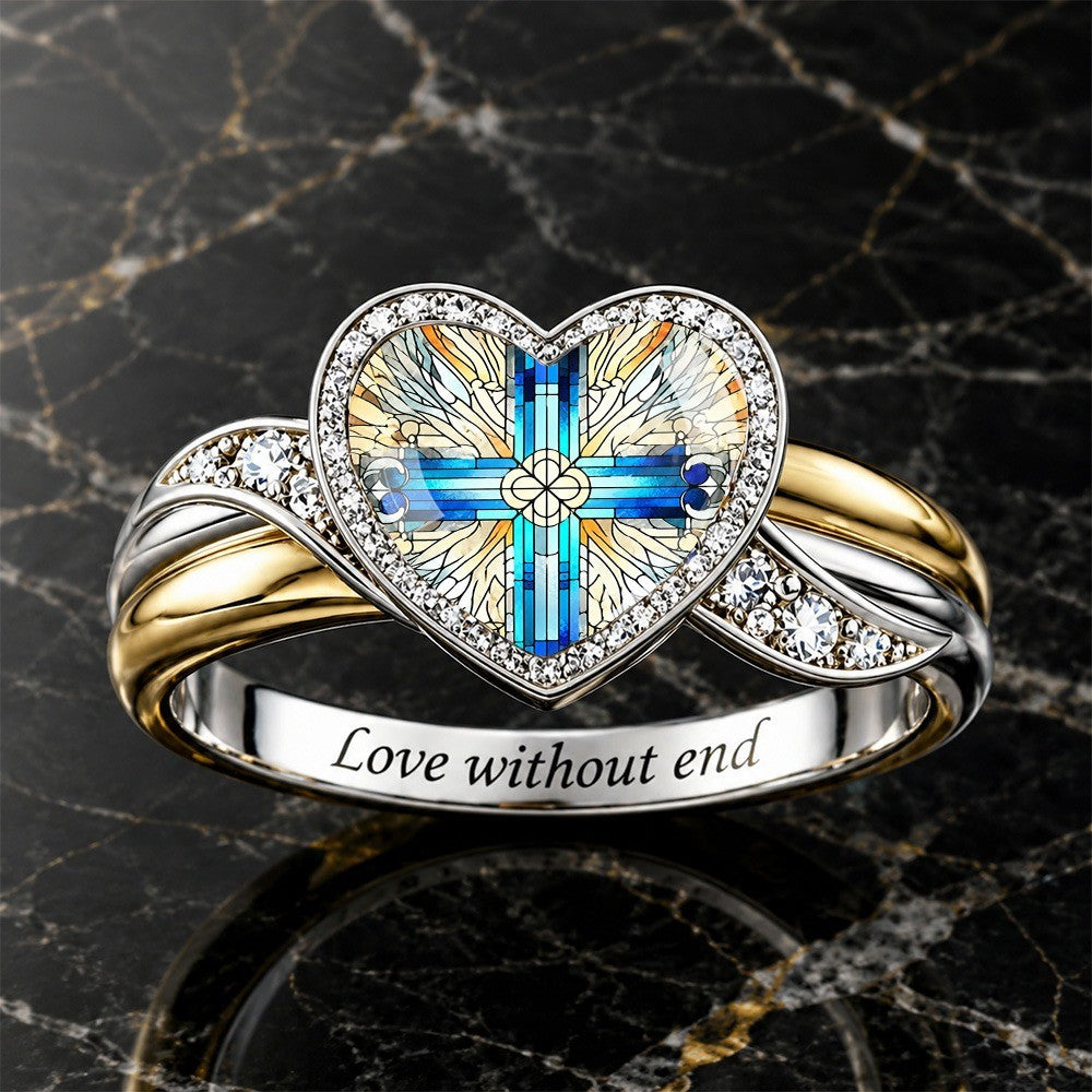Stained Glass Heart Cross Ring
