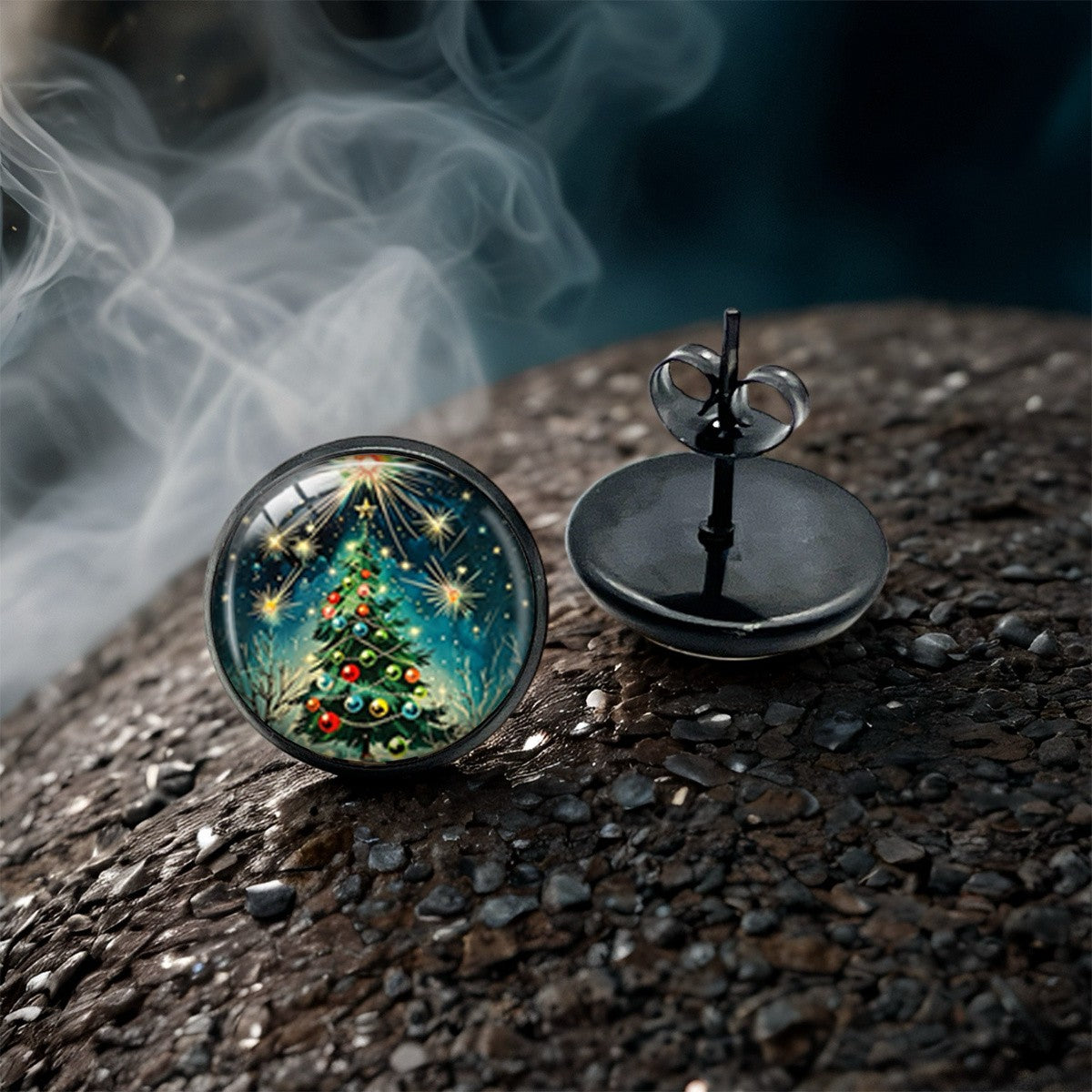 Christmas Tree Glass Dome Stud Earrings