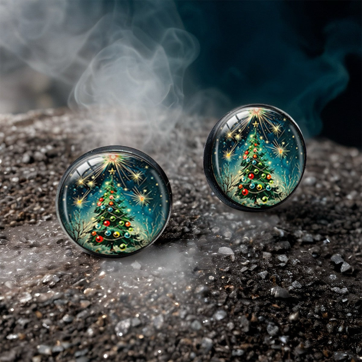 Christmas Tree Glass Dome Stud Earrings