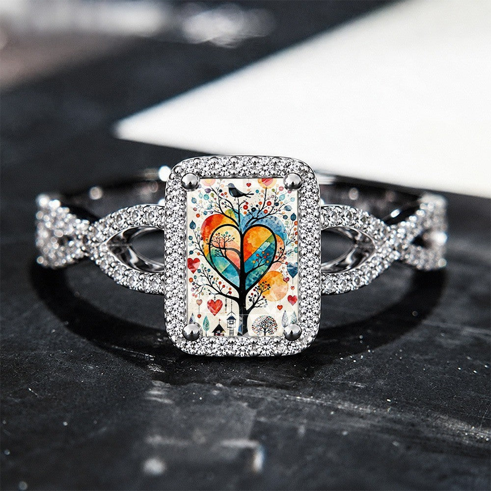 Colorful Heart Tree Square Ring