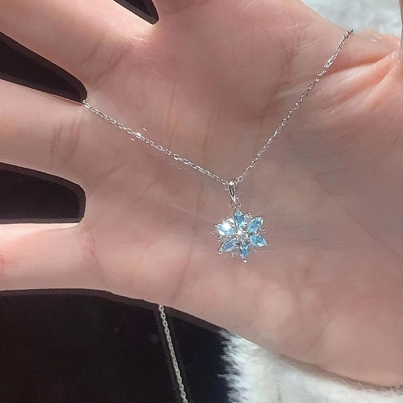 Blue Crystal Snowflake Necklace & Earring Set