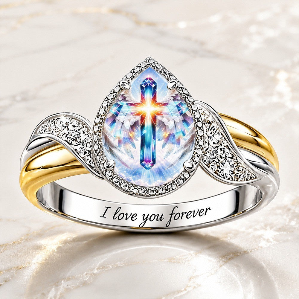 Glowing Cross Angel Ring