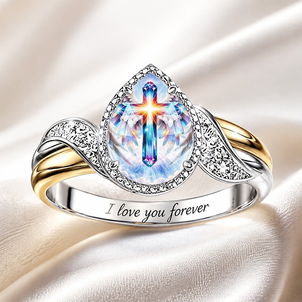 Glowing Cross Angel Ring
