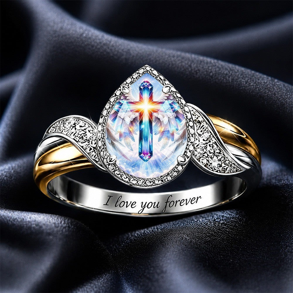 Glowing Cross Angel Ring