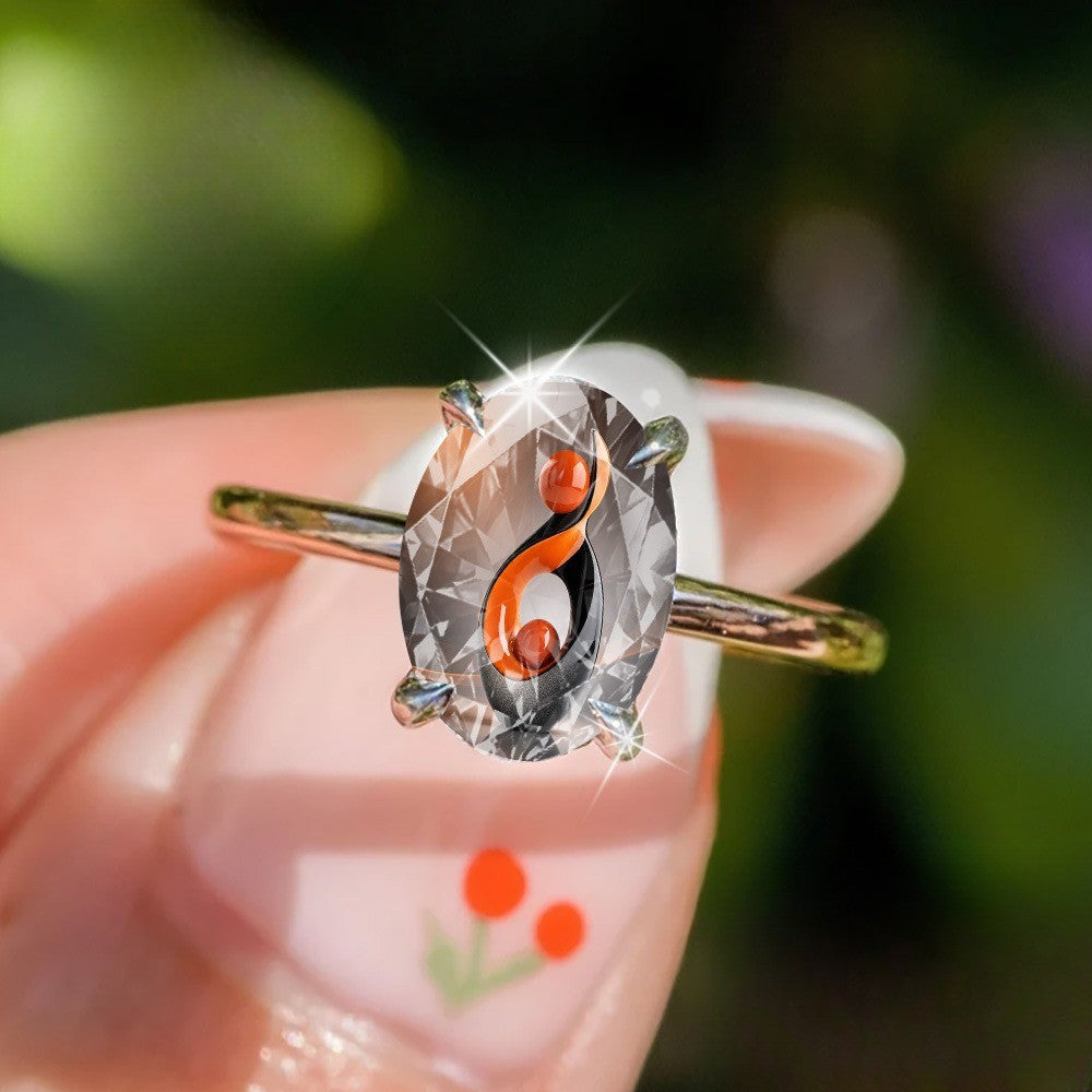 Orange & Black Oval Statement Ring