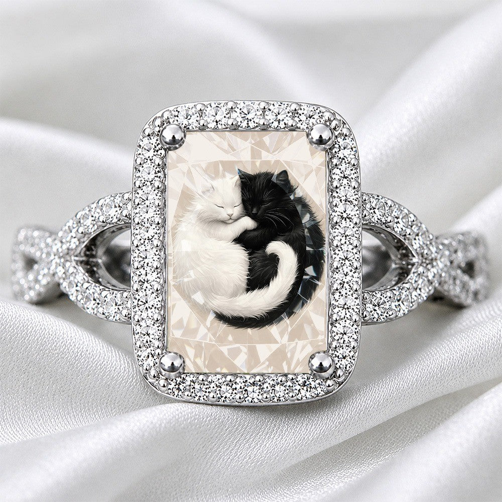 Black and White Cat Square Ring