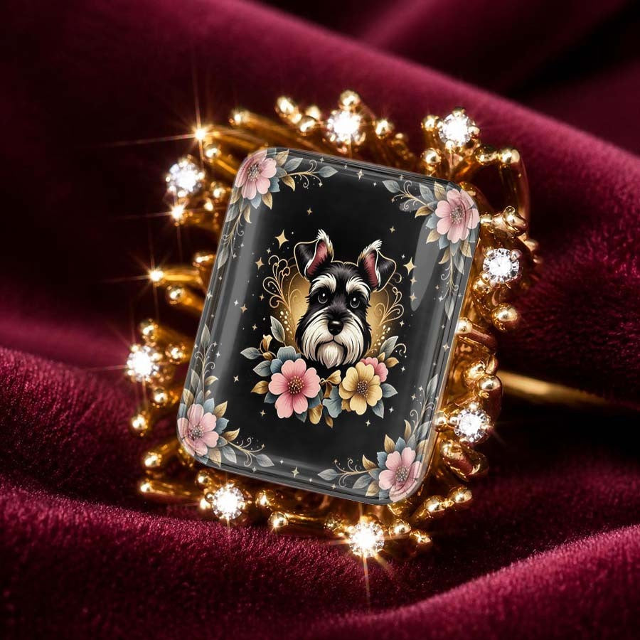 Schnauzer Floral Square Ring
