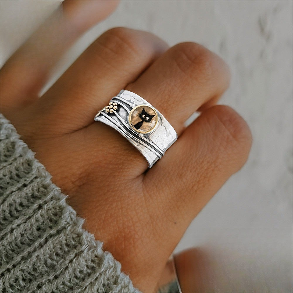 Whimsical Black Cat Dome Ring