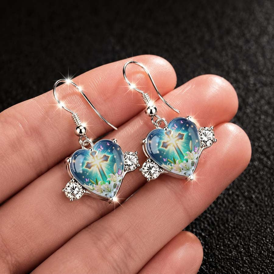 Luminous Cross Heart Drop Earrings