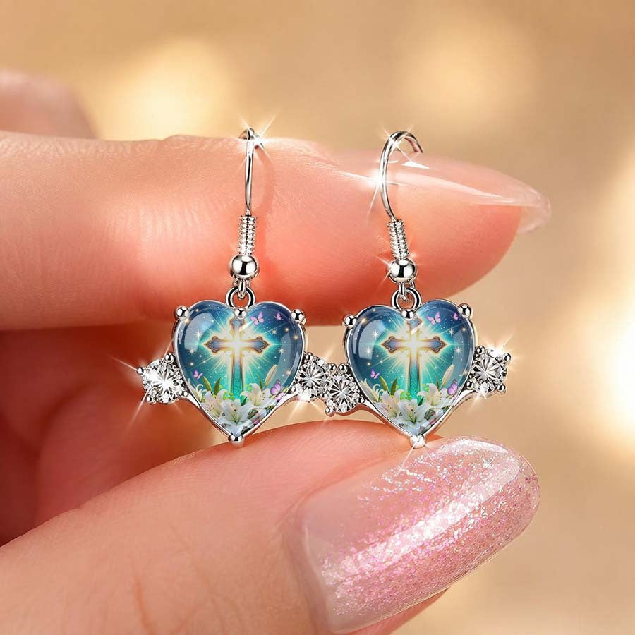 Luminous Cross Heart Drop Earrings