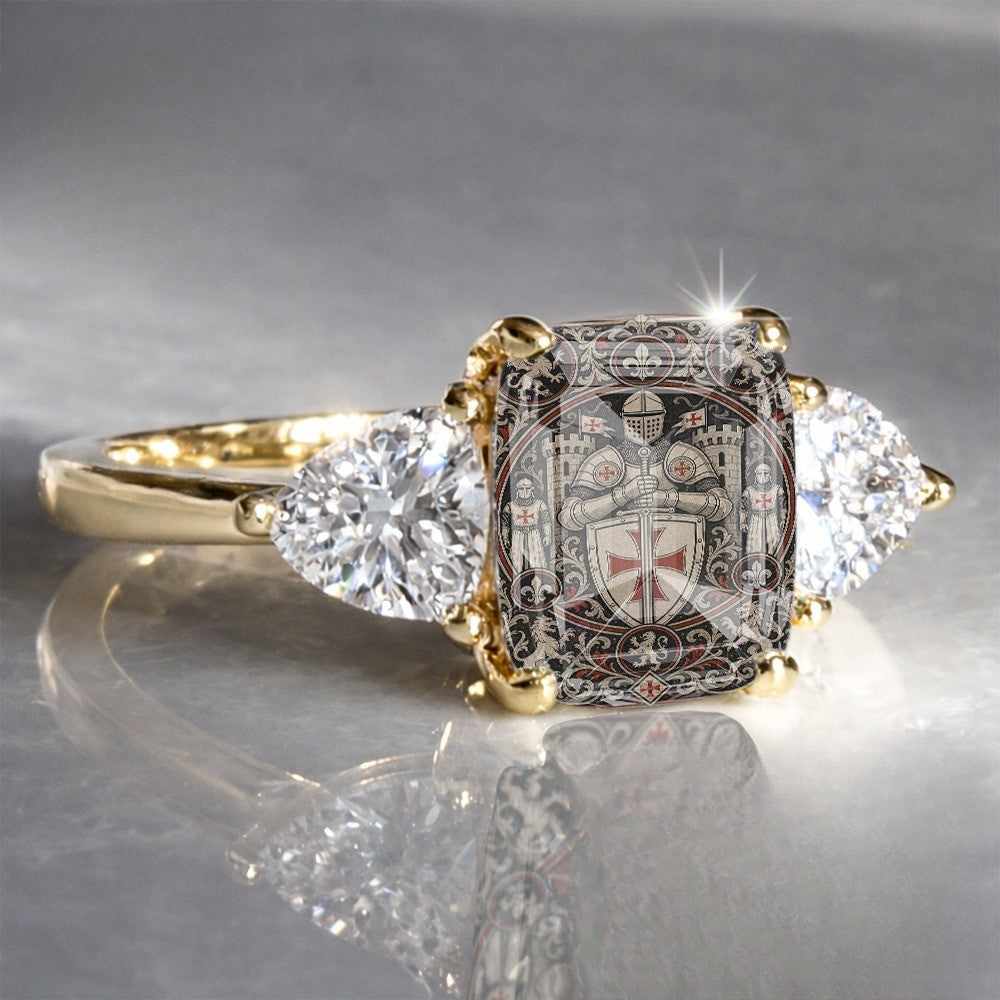 Knight Emblem Three-Stone Ring