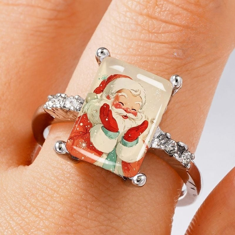 Santa Claus Glass Rectangle Ring