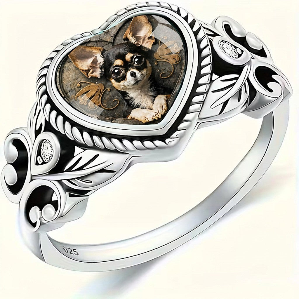Ornate Chihuahua Heart Ring