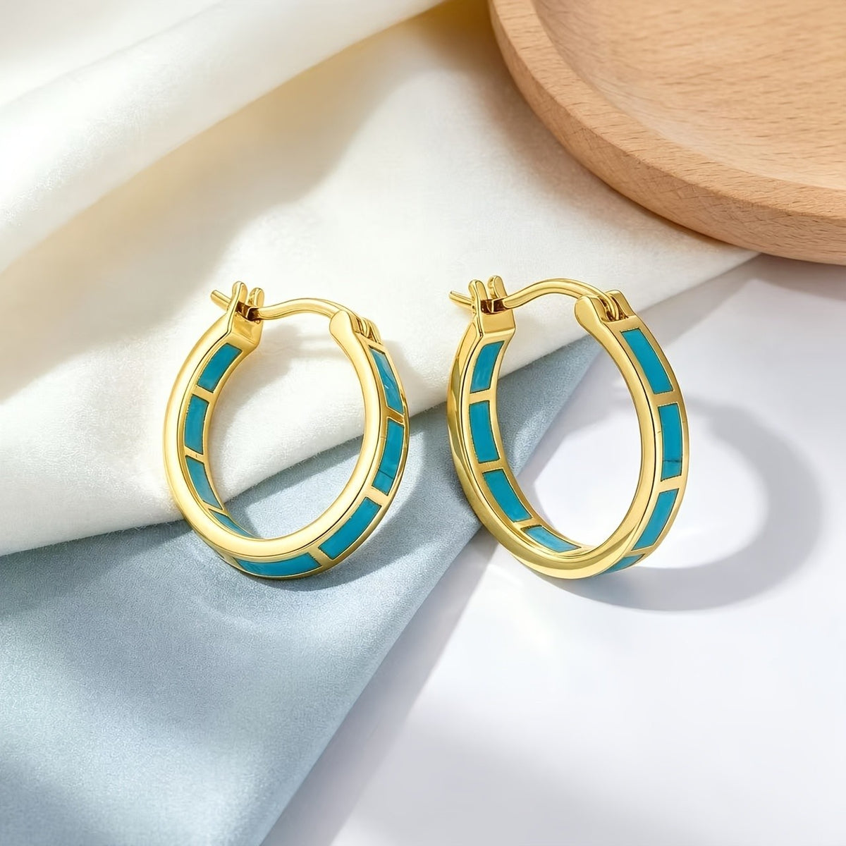 Turquoise Inlay Hoop Earrings