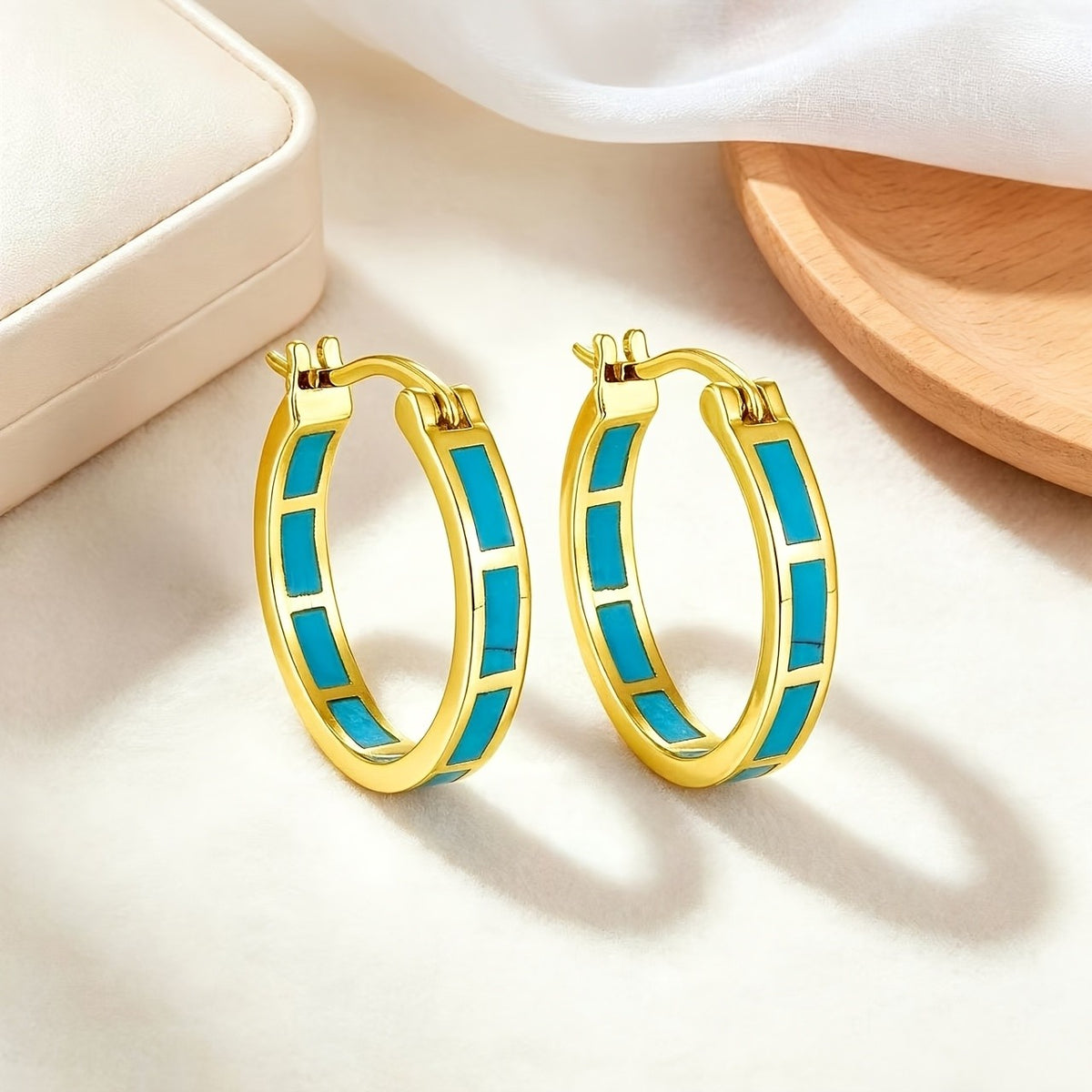 Turquoise Inlay Hoop Earrings