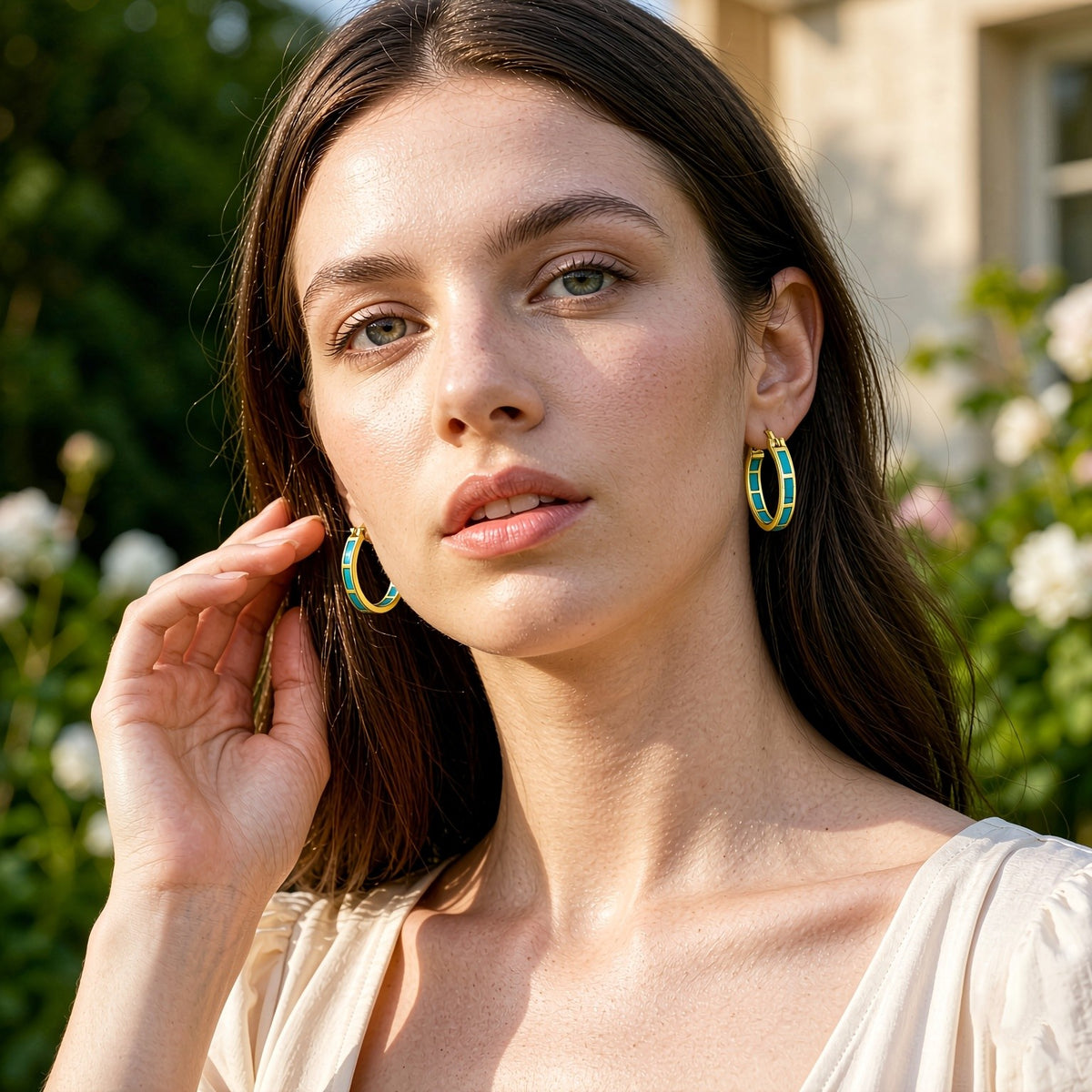 Turquoise Inlay Hoop Earrings