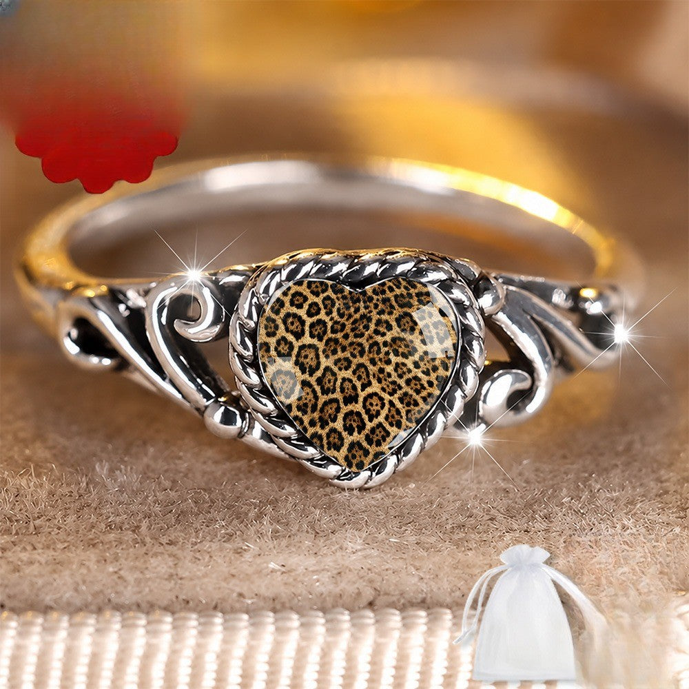 Leopard Print Heart Rope Edge Ring