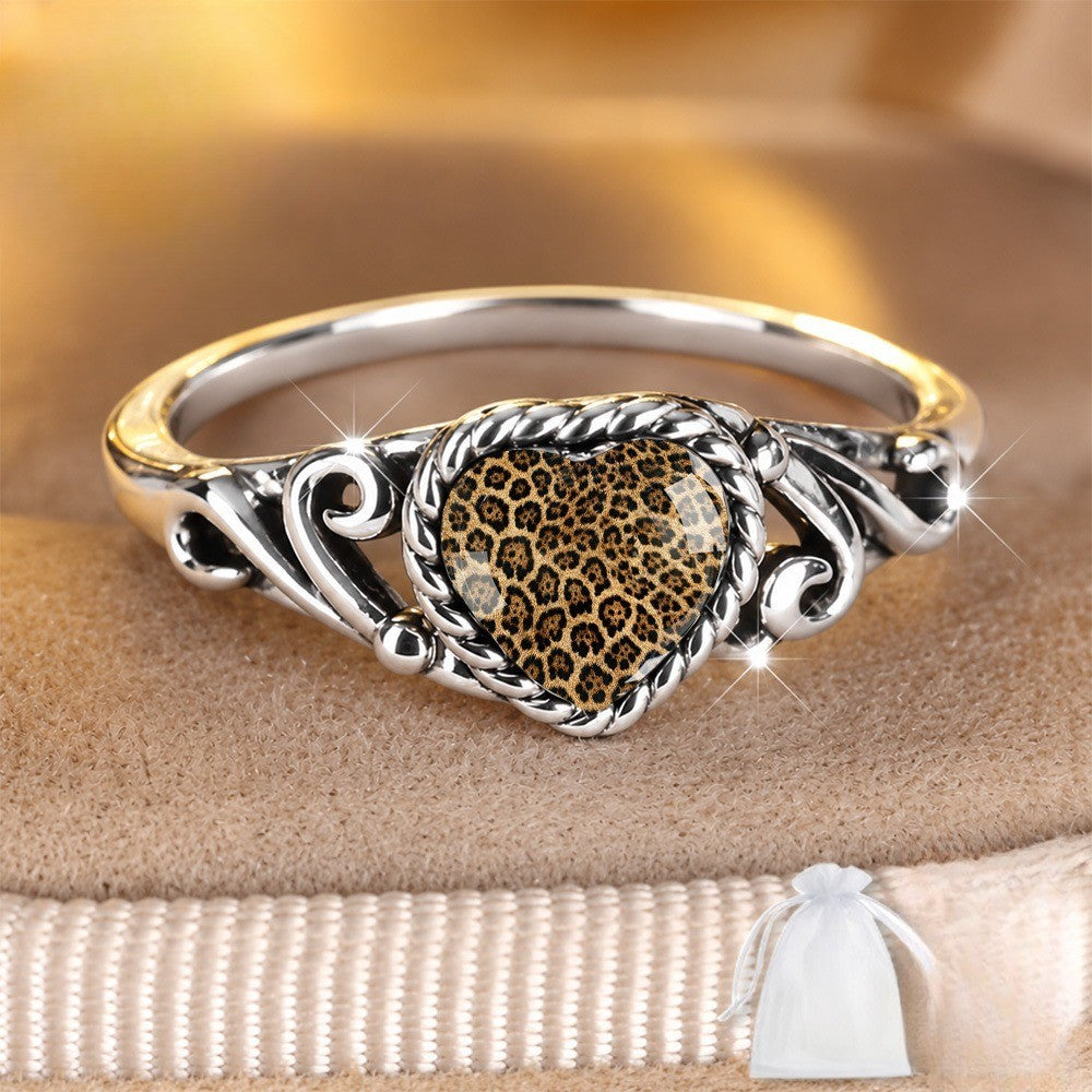Leopard Print Heart Rope Edge Ring