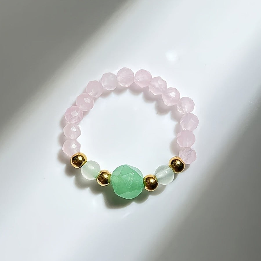Pink Stone & Green Bead Ring