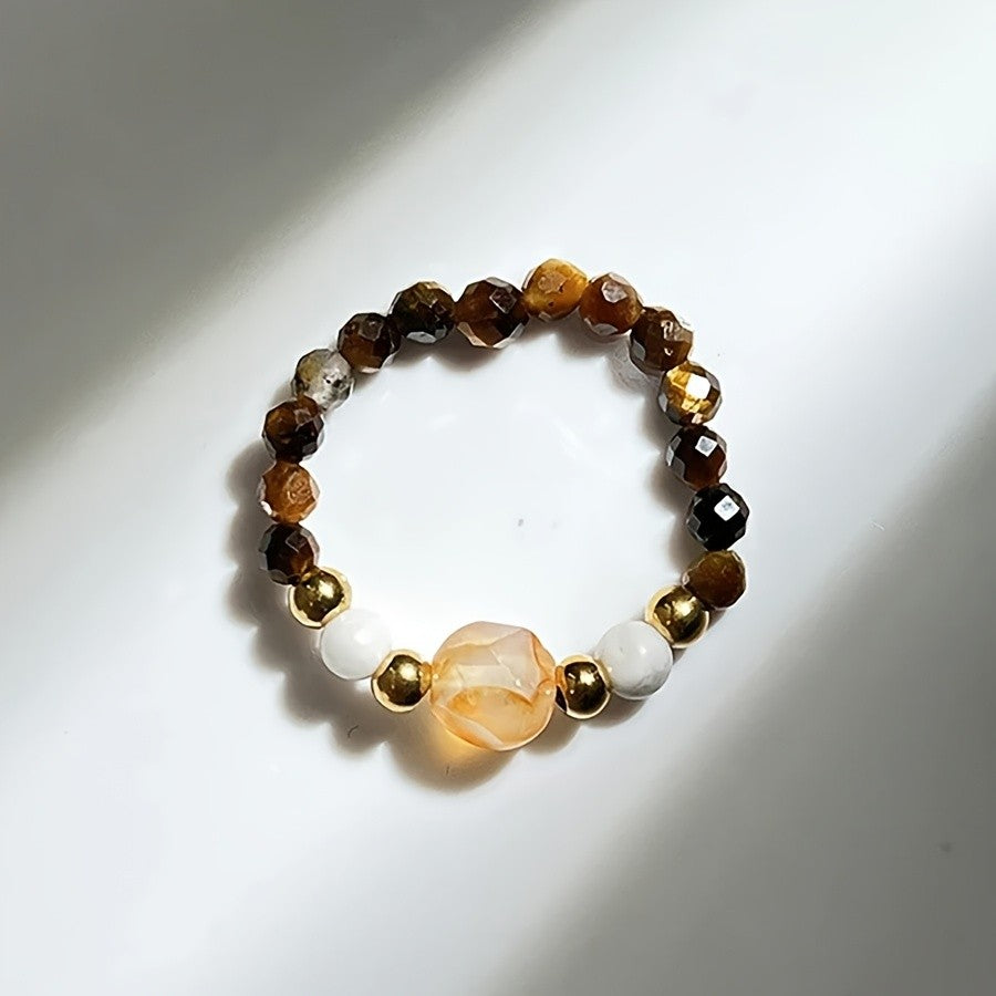 Pink Stone & Green Bead Ring