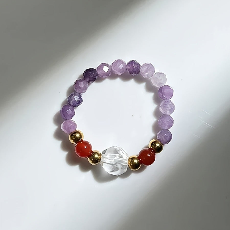 Pink Stone & Green Bead Ring