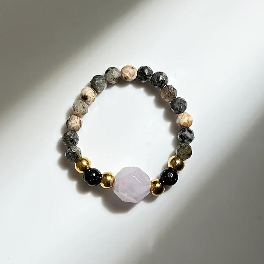 Pink Stone & Green Bead Ring