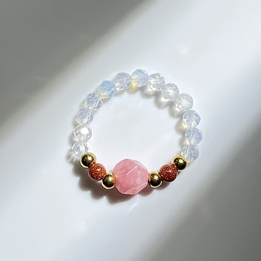 Pink Stone & Green Bead Ring