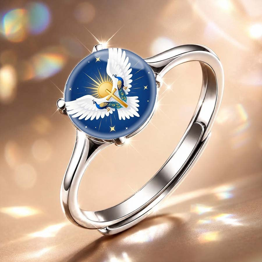 Peacock & Cross Cabochon Ring