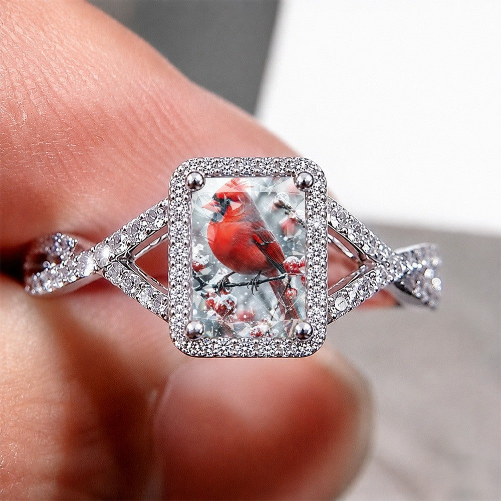 Red Bird & Berries Square Ring