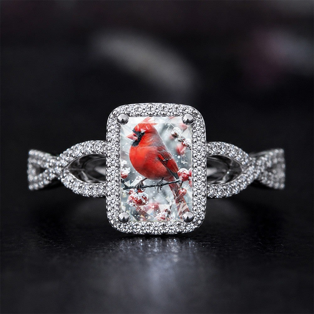 Red Bird & Berries Square Ring