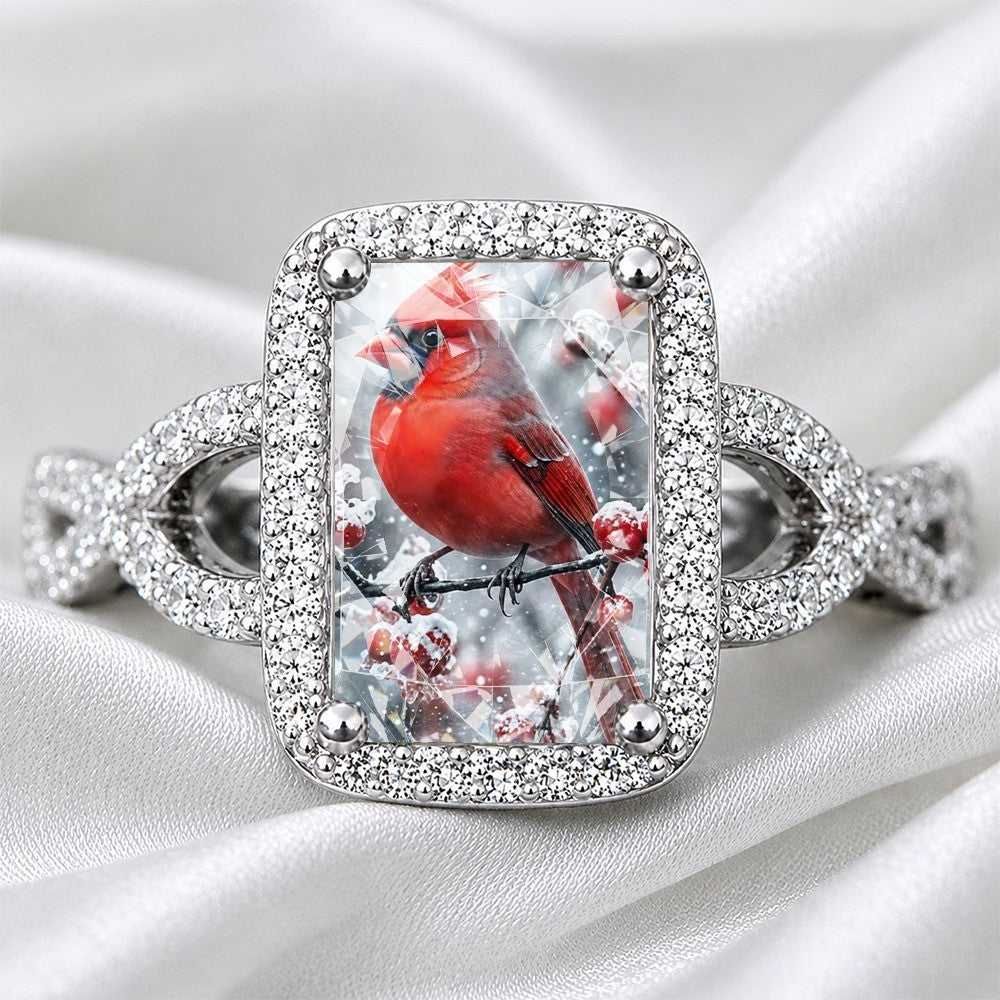 Red Bird & Berries Square Ring