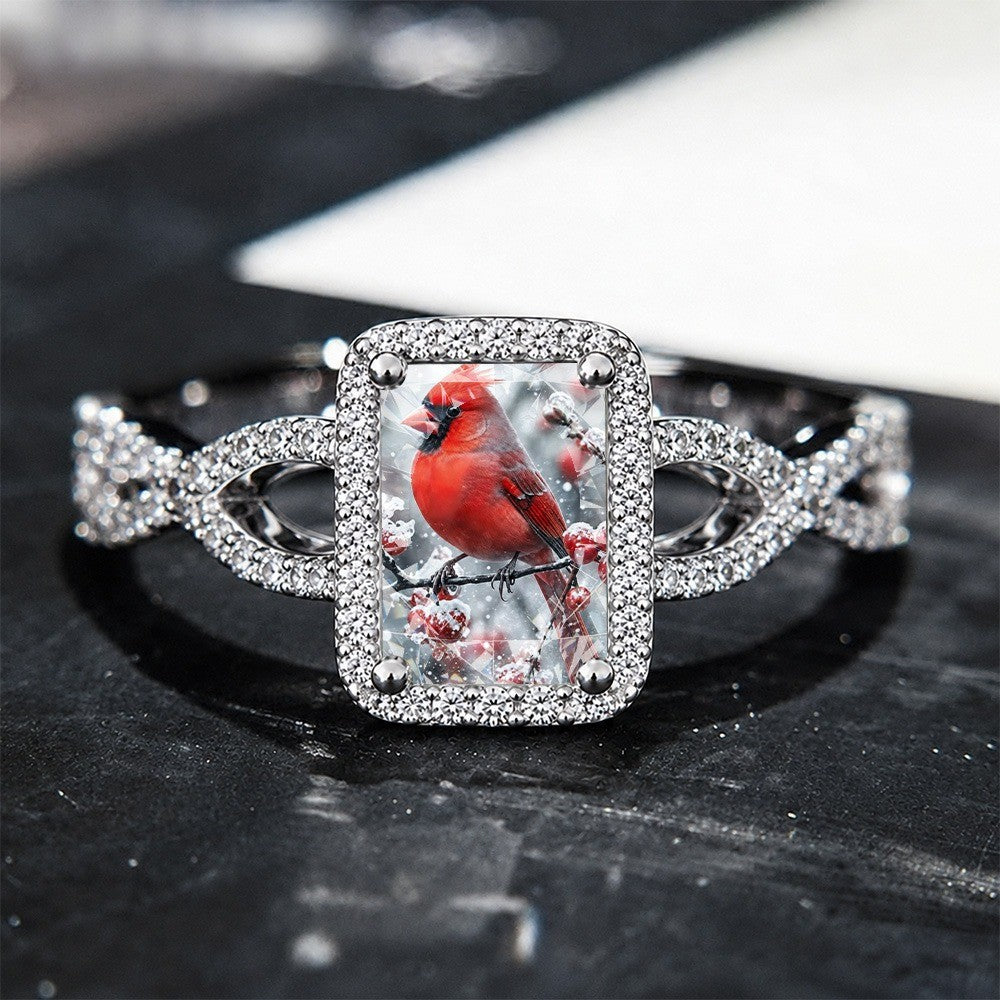 Red Bird & Berries Square Ring