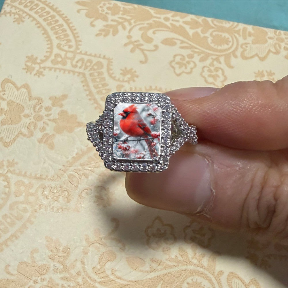 Red Bird & Berries Square Ring