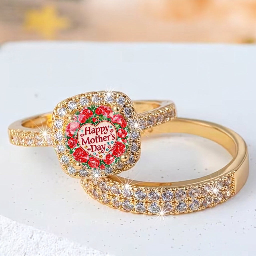Red Floral Heart Message Ring Set
