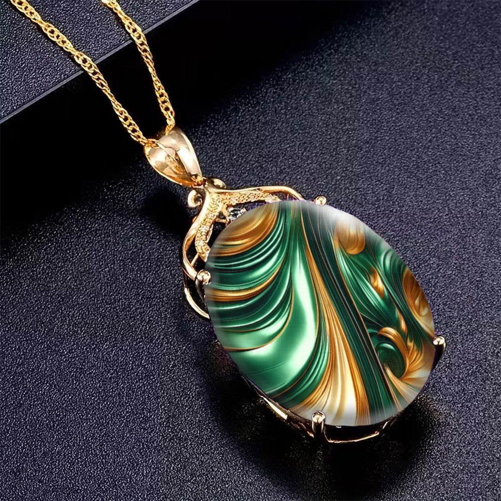 Green Swirl Oval Pendant Necklace
