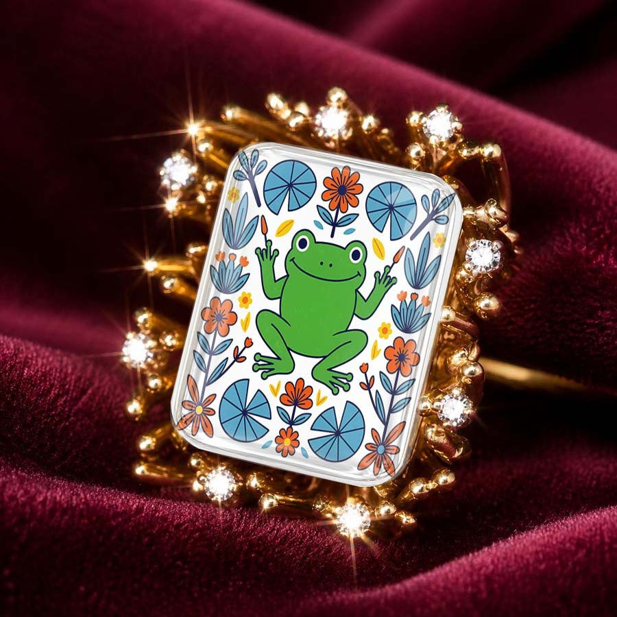 Frog & Floral Rectangle Ring