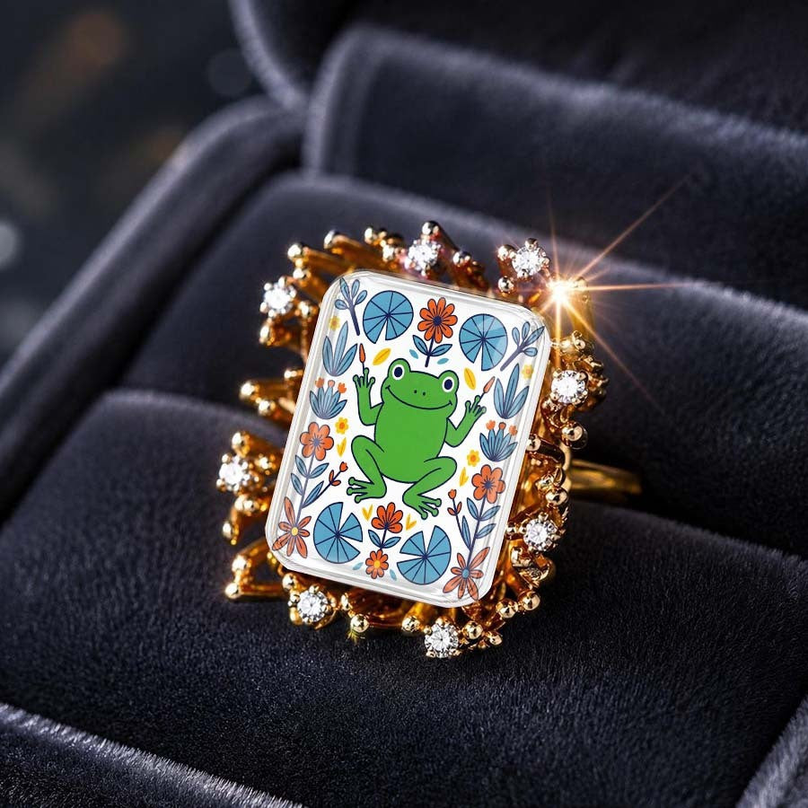 Frog & Floral Rectangle Ring