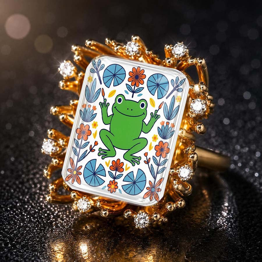Frog & Floral Rectangle Ring