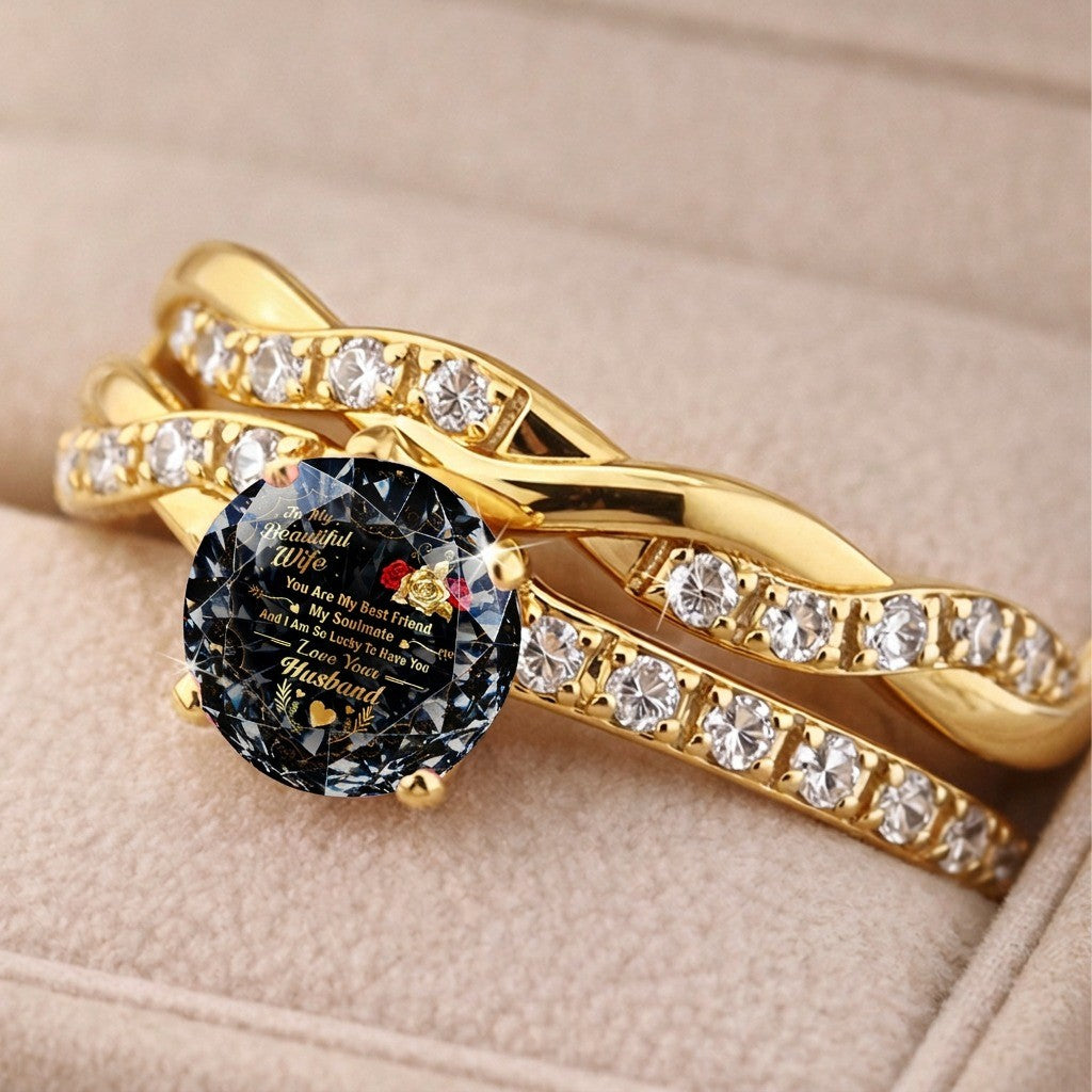 Black Crystal Message Braided Ring