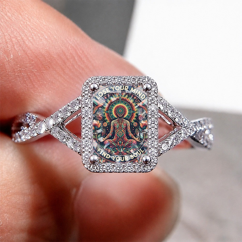 Colorful Meditating Figure Square Ring