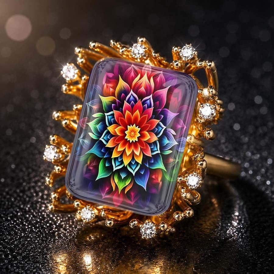 Colorful Radiant Flower Square Ring